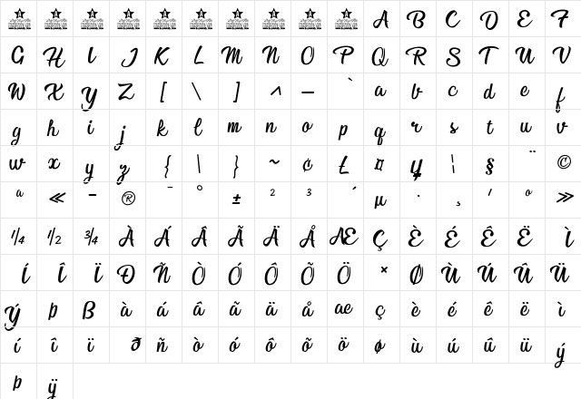 Afternoon in Stereo Personal Us Regular  glyph index