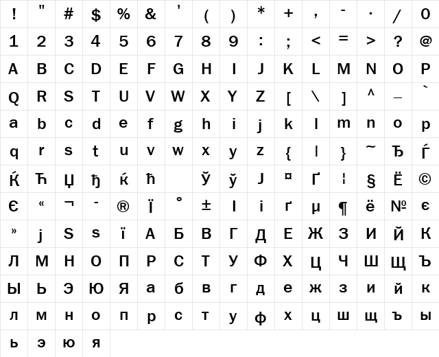 ft79 Regular  glyph index