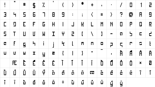 Kinkub flat Condensed  glyph index