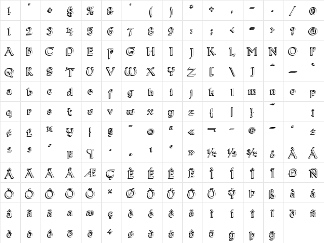 Dumbledor 3 3D Regular  glyph index