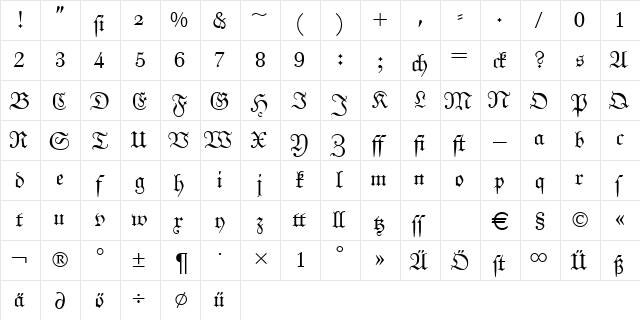 J790-Blackletter Regular  glyph index