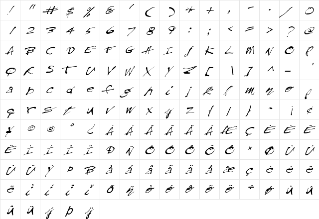 FZ HAND 28 ITALIC Normal  glyph index