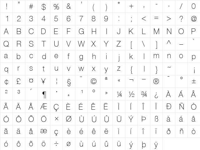 ContextRepriseThinSSK Regular  glyph index