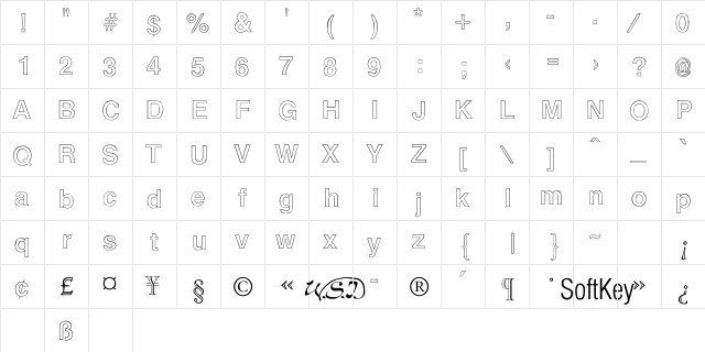 SuperDome-Outline Regular  glyph index
