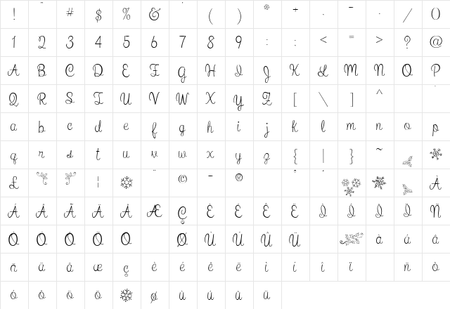 What I Want For Christmas Regular  glyph index