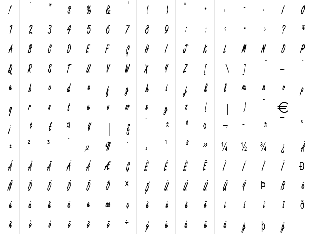 EncinoXtraCondensed Normal  glyph index
