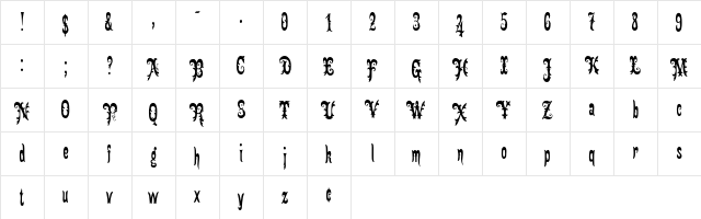 Gingerbread Victorian Regular  glyph index