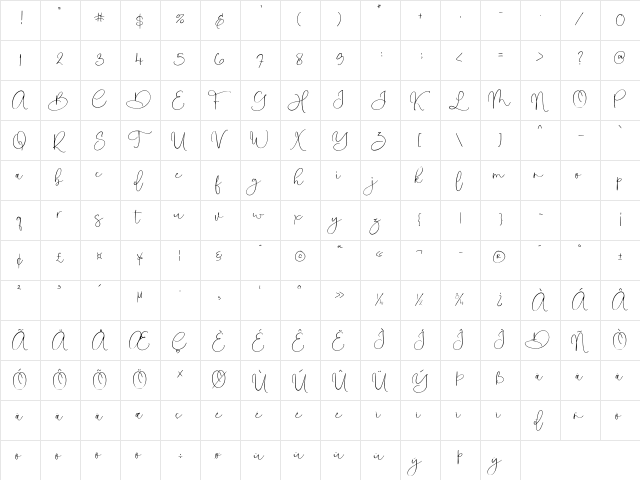 Antasilla Font Regular  glyph index