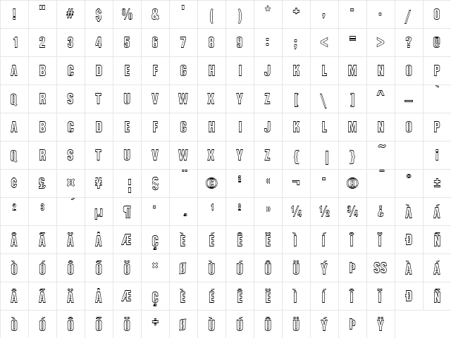 GothicOutTitD Regular  glyph index