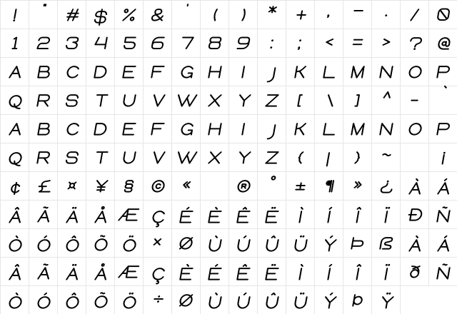 Queental Regular  glyph index