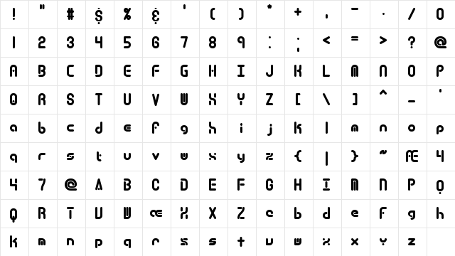 techno overload (BRK) Regular  glyph index