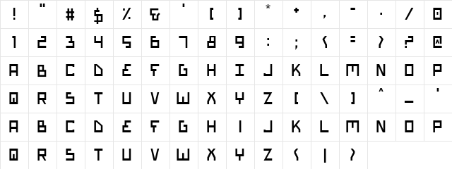 Bionic Type Regular  glyph index