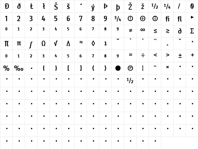 InfoOffice Bold  glyph index