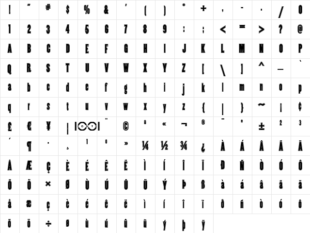 Copper Canyon Inline WBW Regular  glyph index