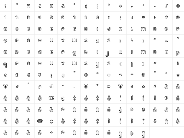 MarshmallowOutline Regular  glyph index