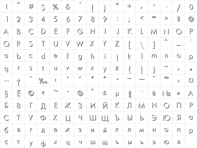 FuturisShadowC Regular  glyph index