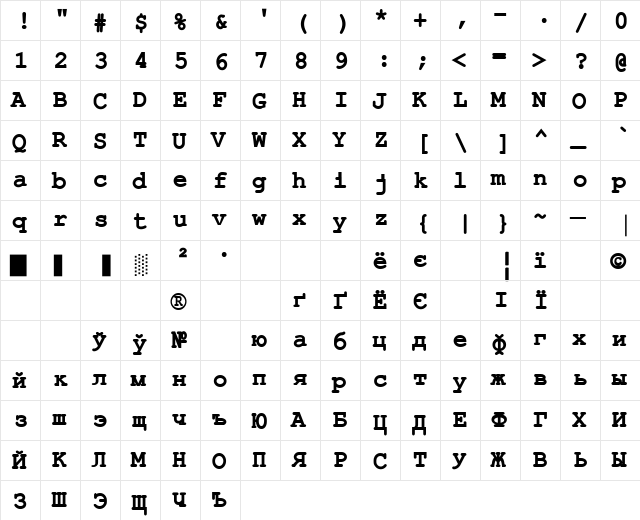 ER Kurier KOI-8 Bold  glyph index