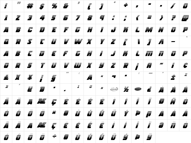 Rogue Hero Halftone Italic Italic  glyph index