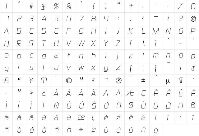 Digital-LightIta Regular  glyph index
