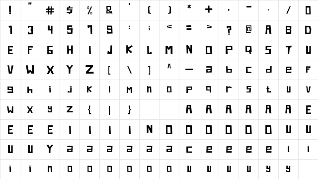 Krunch Regular  glyph index