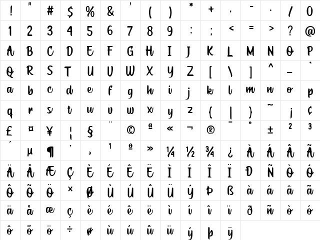 Cuby Fox Regular  glyph index