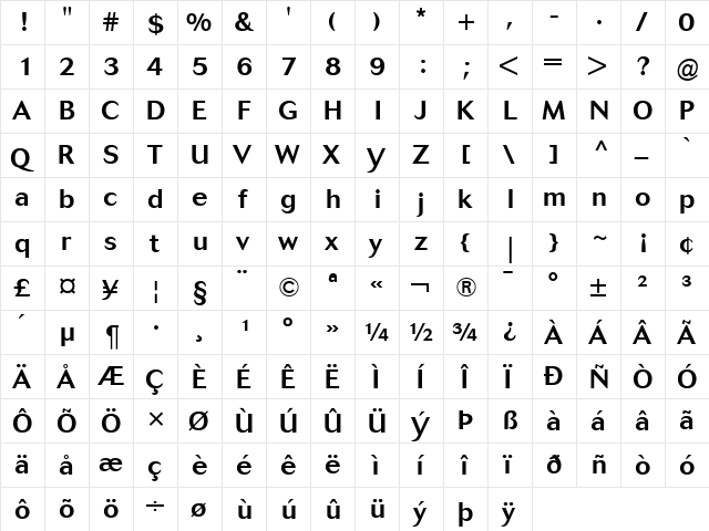 Cosmos Bold  glyph index