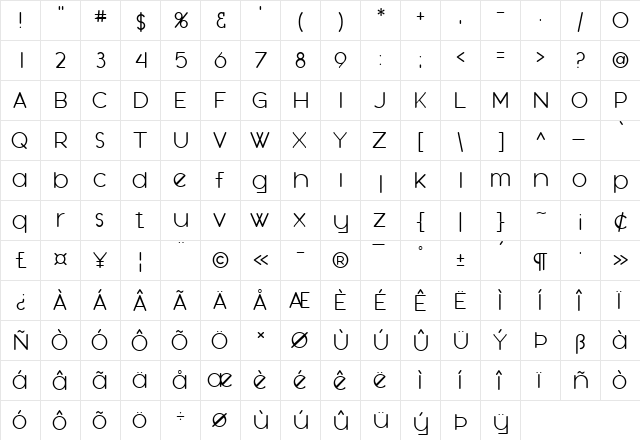 SF Orson Casual Light Regular  glyph index