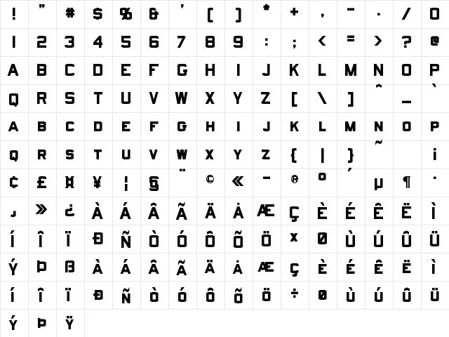 Norfolk Bold  glyph index