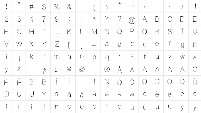 Unisono INK Regular  glyph index