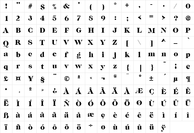 CaslonGraphiqueEF Regular  glyph index