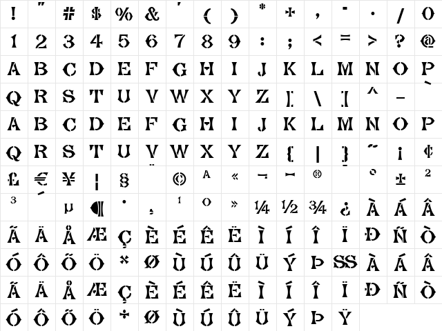 Sulphur Springs WBW Medium  glyph index
