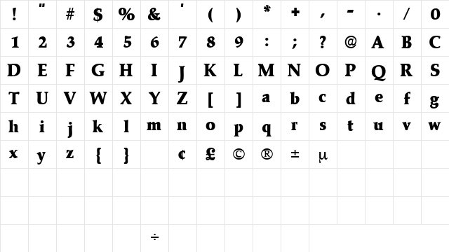 KatzenDisplaySSK Regular  glyph index