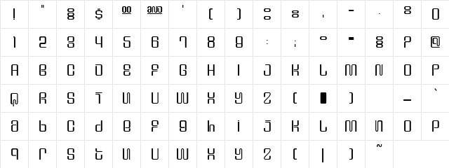 Wind Sheeter Regular  glyph index