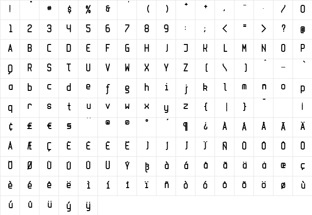 MonoBlack Regular  glyph index