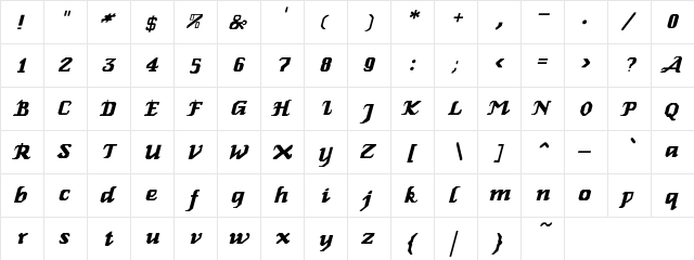 Elba-Italic Regular  glyph index