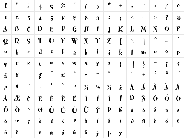 Fontesque ExtraBold  glyph index