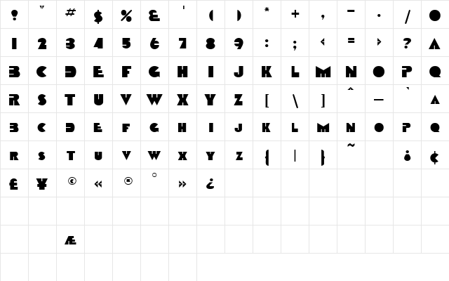 CyberSCapsSSK Regular  glyph index