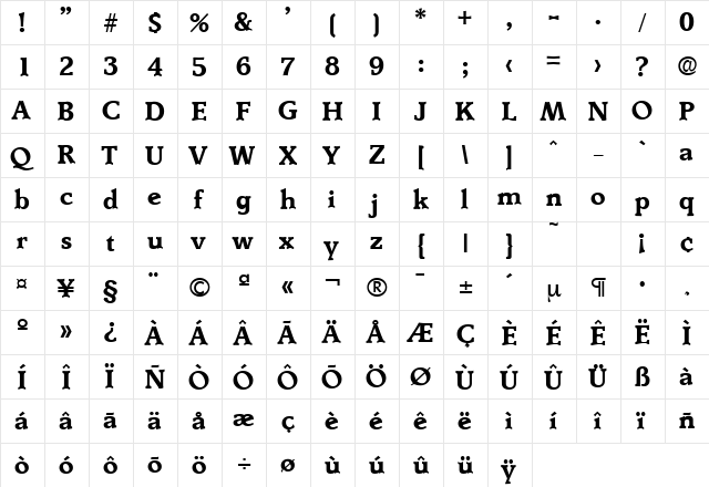 Derringer-Serial Bold  glyph index