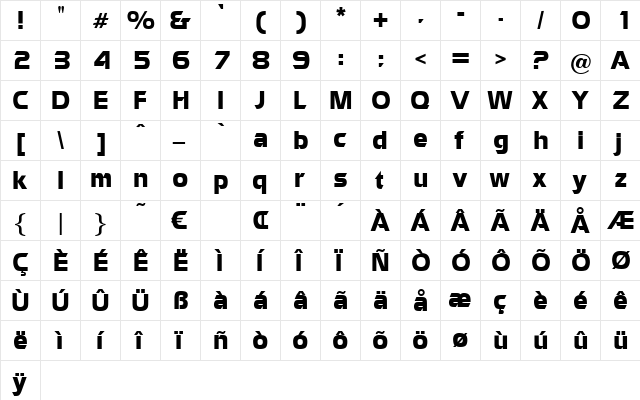 Eremitage Regular  glyph index