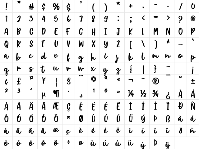 Baby Snail Regular  glyph index