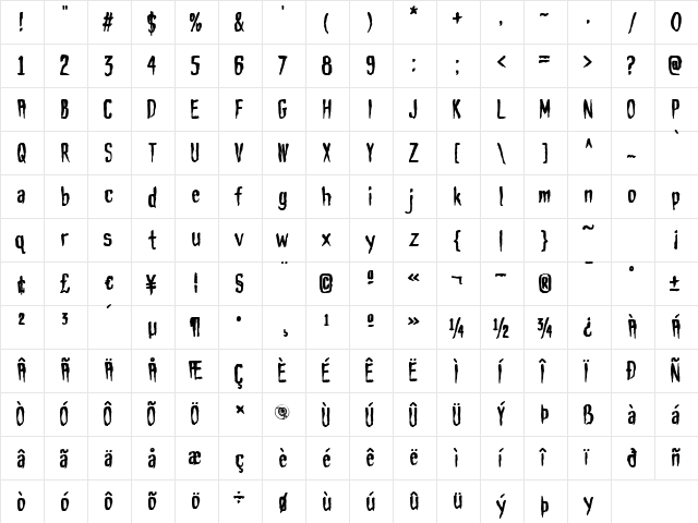 Haunt AOE Regular  glyph index