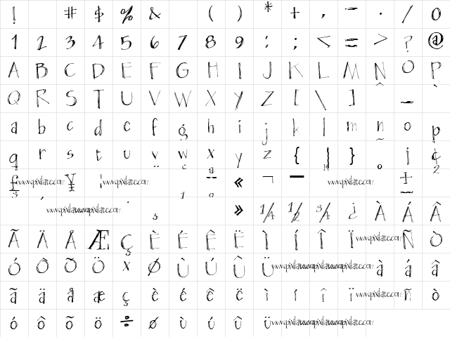 Blackout Sans Regular  glyph index