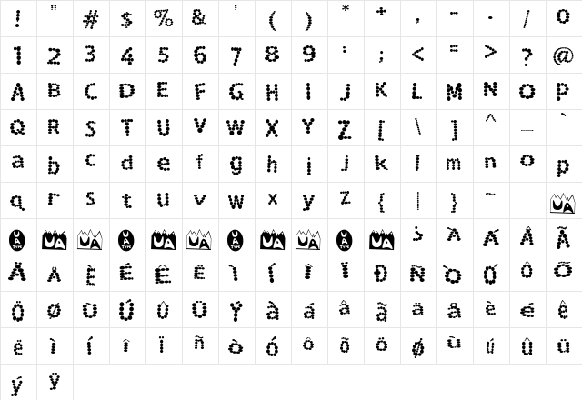 Rocky Mountain Spotted Fever Regular  glyph index