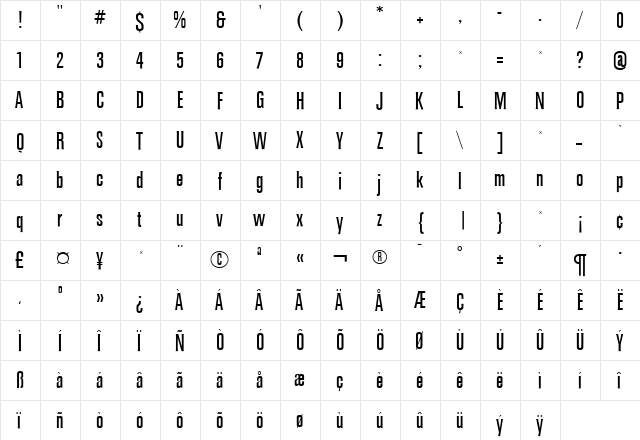 ColiseumRR Light  glyph index
