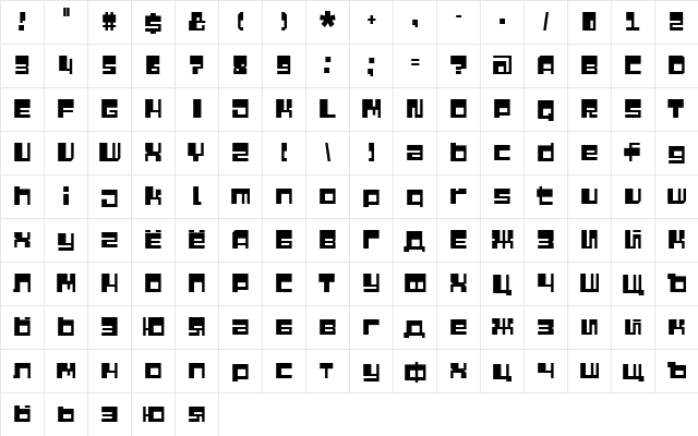 QuaziMode Regular  glyph index