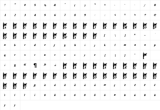 Fanfare Becker Normal  glyph index