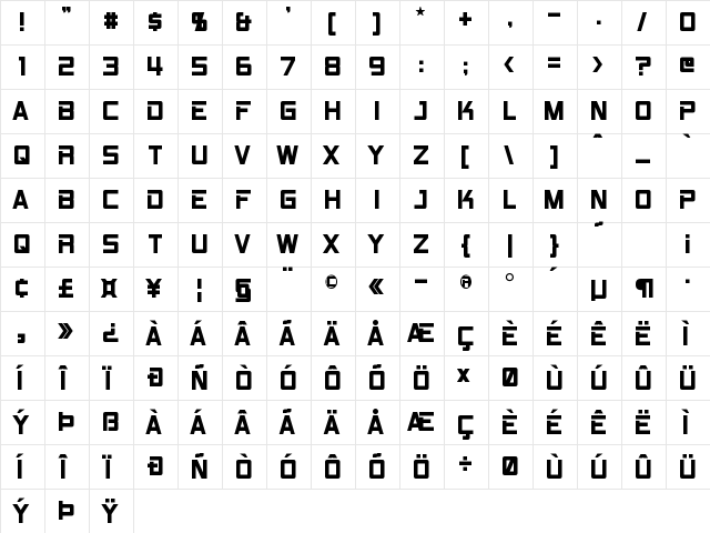 RPM Bold  glyph index