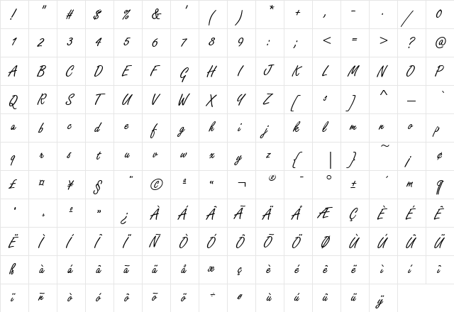 FreestyleScriptEF Regular  glyph index