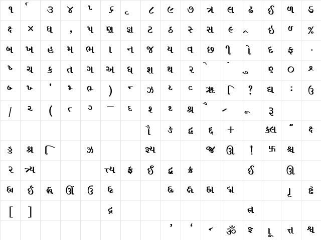 GujratiLys 010 Bold  glyph index
