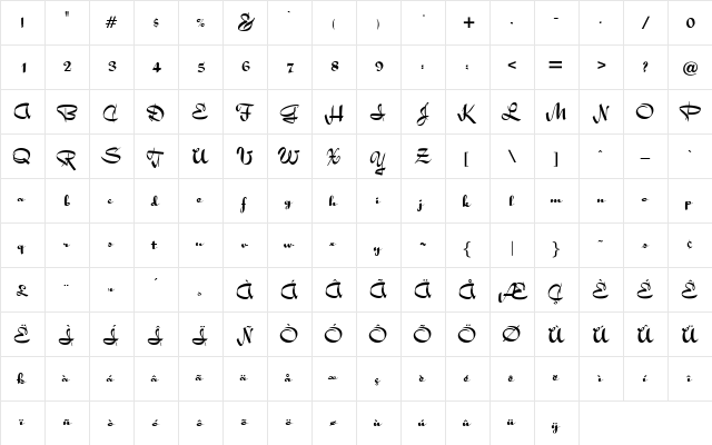 OPTIHolly Regular  glyph index